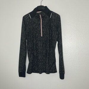 LULULEMON Size 6 Black Speckled Go The Distance Half Zip Thumbholes Pullover Top